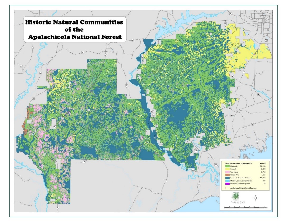 Screenshot of a map of natural communities in Apalachicola National Forest