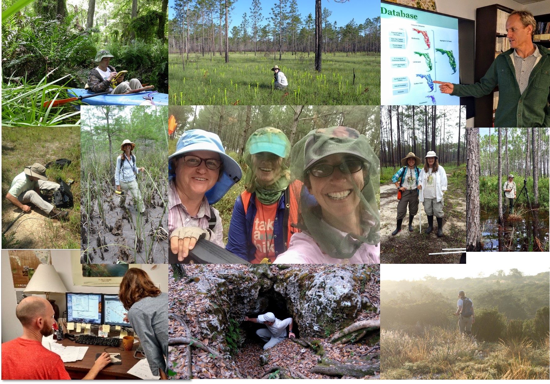 Collage of FNAI staff in the field and in the office
